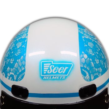 Custom lace painted Harley Crushed Ice Pearl and Frosted Teal Pearl motorcycle helmet